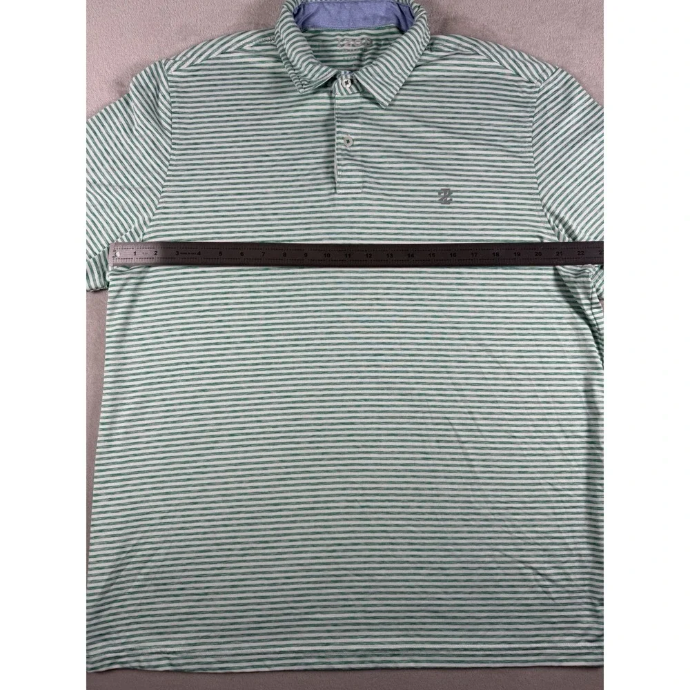 IZOD Golf Polo Shirt Mens‎ Large Green White Striped Short Sleeve Performance